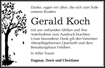 Traueranzeige von Gerald Koch von Mitteldeutsche Zeitung Mansfelder Land