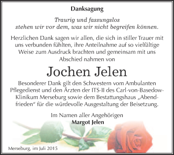 Traueranzeige von Jochen Jelen von WVG - Wochenspiegel Merseburg