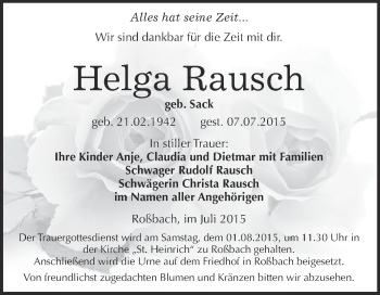 Traueranzeige von Helga Rausch von WVG - Wochenspiegel Merseburg