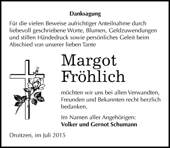 Traueranzeige von Margot Fröhlich von Mitteldeutsche Zeitung Naumburg/Nebra