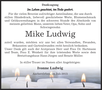 Traueranzeige von Mike Ludwig von Super Sonntag Aschersleben