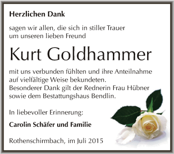 Traueranzeige von Kurt Goldhammer von WVG - Wochenspiegel SGH