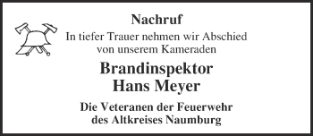 Traueranzeige von Hans Meyer von WVG - Wochenspiegel NMB / WSF / ZTZ