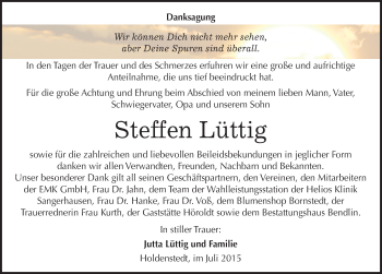 Traueranzeige von Steffen Lüttig von Mitteldeutsche Zeitung Sangerhausen
