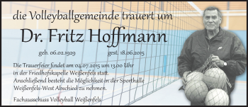 Traueranzeige von Fritz Hoffmann von Mitteldeutsche Zeitung Weißenfels