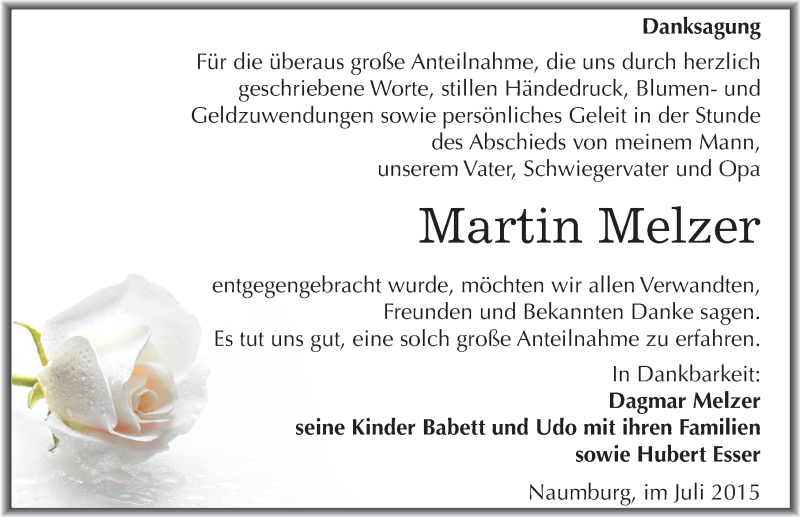  Traueranzeige für Martin Melzer vom 18.07.2015 aus Mitteldeutsche Zeitung Naumburg/Nebra
