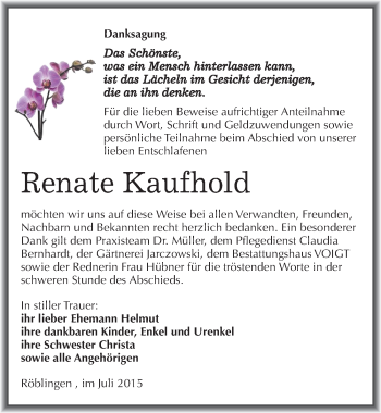 Traueranzeige von Renate Kaufhold von Mitteldeutsche Zeitung Mansfelder Land
