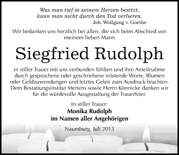 Traueranzeige von Siegfried Rudolph von Mitteldeutsche Zeitung Naumburg/Nebra