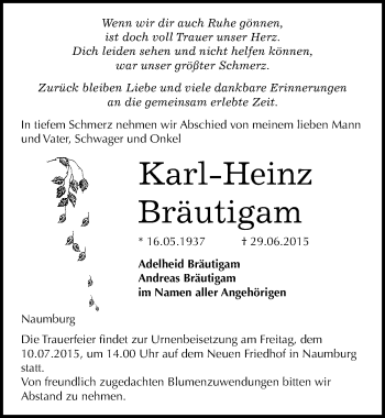 Traueranzeige von Karl-Heinz Bräutigam von Mitteldeutsche Zeitung Naumburg/Nebra