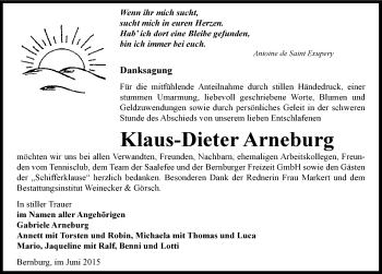Traueranzeige von Klaus-Dieter Arneburg von Mitteldeutsche Zeitung Bernburg