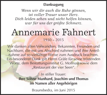 Traueranzeige von Annemarie Fahnert von WVG - Wochenspiegel Merseburg