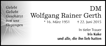 Traueranzeige von Wolfgang Rainer Gerth von Mitteldeutsche Zeitung Halle/Saalkreis