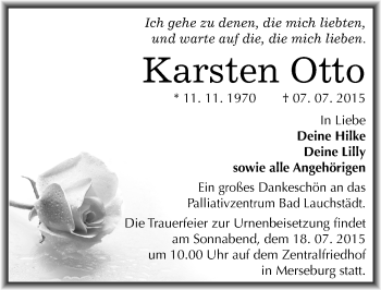 Traueranzeige von Karsten Otto von Mitteldeutsche Zeitung Merseburg/Querfurt