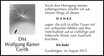 Traueranzeige von Wolfgang Rainer Gerth von Mitteldeutsche Zeitung Halle/Saalkreis