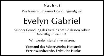 Traueranzeige von Evelyn Gabriel von Mitteldeutsche Zeitung Mansfelder Land