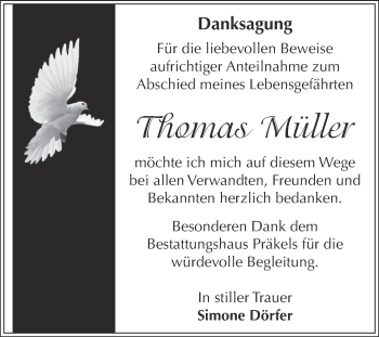Traueranzeige von Thomas Müller von Super Sonntag Zeitz