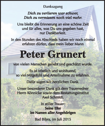 Traueranzeige von Peter Grunert von Mitteldeutsche Zeitung Naumburg/Nebra