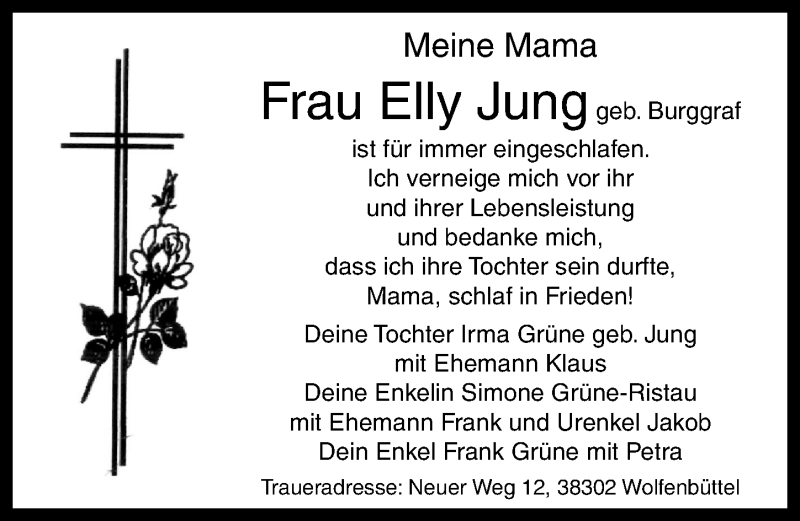  Traueranzeige für Elly Jung vom 25.07.2015 aus Mitteldeutsche Zeitung Naumburg/Nebra