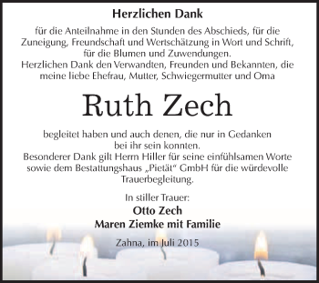 Traueranzeige von Ruth Zech von WVG - Wochenspiegel Wittenberg
