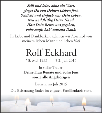 Traueranzeige von Rolf Eckhard von Super Sonntag Merseburg