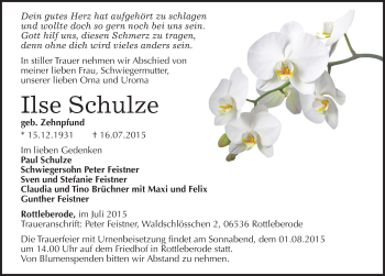 Traueranzeige von Ilse Schulze von Mitteldeutsche Zeitung Sangerhausen