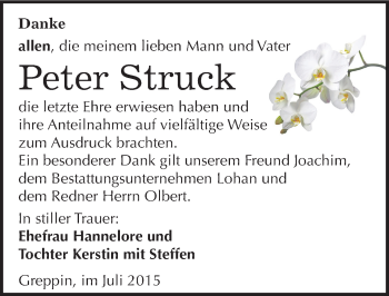 Traueranzeige von Peter Struck von Mitteldeutsche Zeitung Bitterfeld