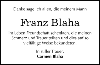 Traueranzeige von Franz Blaha von Mitteldeutsche Zeitung Mansfelder Land
