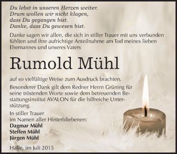 Traueranzeige von Rumold Mühl von Mitteldeutsche Zeitung Halle/Saalkreis