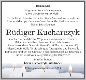 Traueranzeige von Rüdiger Kucharczyk von Mitteldeutsche Zeitung Mansfelder Land