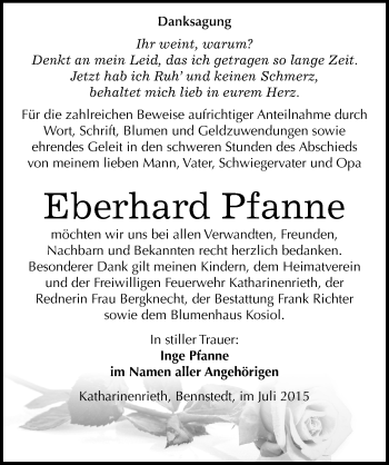 Traueranzeige von Eberhard Pfanne von Mitteldeutsche Zeitung Sangerhausen