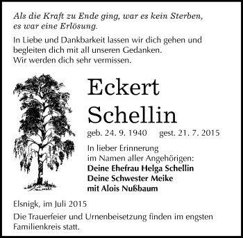 Traueranzeige von Eckert Schellin von Mitteldeutsche Zeitung Köthen