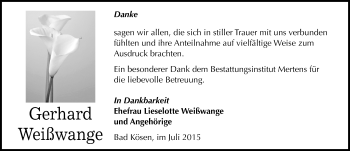Traueranzeige von Gerhard Weißwange von Mitteldeutsche Zeitung Naumburg/Nebra