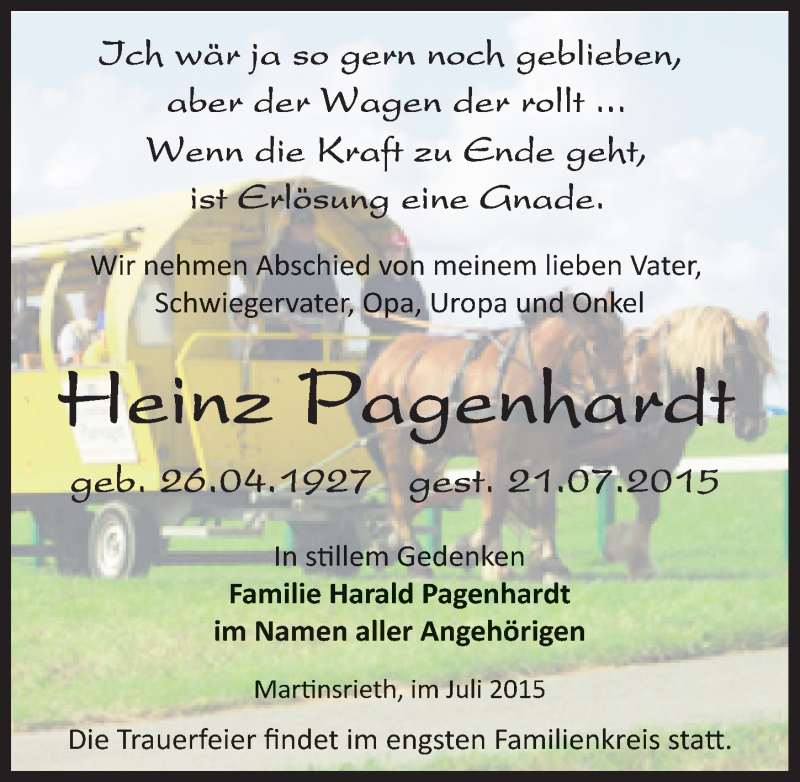  Traueranzeige für Heinz Pagenhardt vom 25.07.2015 aus Mitteldeutsche Zeitung Sangerhausen