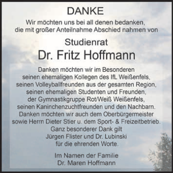 Traueranzeige von Fritz Hoffmann von WVG - Wochenspiegel NMB / WSF / ZTZ