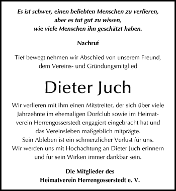 Traueranzeige von Dieter Juch von Mitteldeutsche Zeitung Naumburg/Nebra