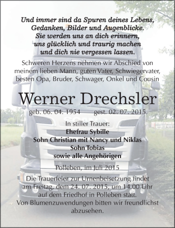 Traueranzeige von Werner Drechsler von Mitteldeutsche Zeitung Mansfelder Land