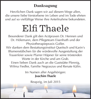 Traueranzeige von Elfi Thaele von Mitteldeutsche Zeitung Köthen