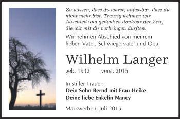 Traueranzeige von Wilhelm Langer von WVG - Wochenspiegel NMB / WSF / ZTZ