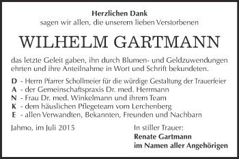 Traueranzeige von Wilhelm Gartmann von Super Sonntag Wittenberg