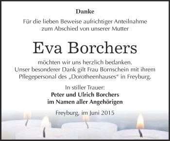 Traueranzeige von Eva Borchers von WVG - Wochenspiegel NMB / WSF / ZTZ