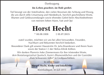 Traueranzeige von Horst Hecht von Mitteldeutsche Zeitung Köthen