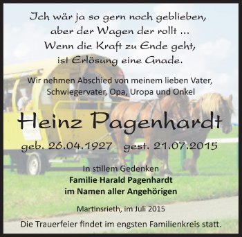 Traueranzeige von Heinz Pagenhardt von Mitteldeutsche Zeitung Sangerhausen