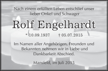 Traueranzeige von Rolf Engelhardt von Wochenspiegel Mansfelder Land