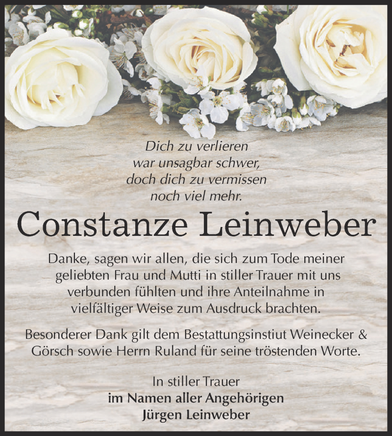  Traueranzeige für Constanze Leinweber vom 25.07.2015 aus Super Sonntag Bernburg