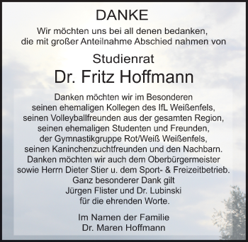 Traueranzeige von Fritz Hoffmann von Mitteldeutsche Zeitung Weißenfels
