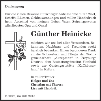 Traueranzeige von Günther Heinicke von Super Sonntag SGH Mansf. Land