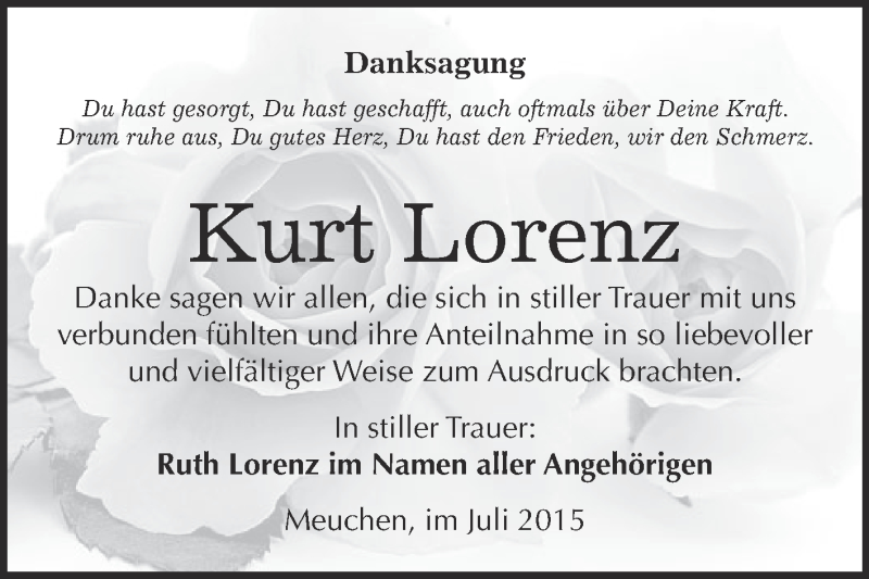  Traueranzeige für Kurt Lorenz vom 15.07.2015 aus Super Sonntag Merseburg
