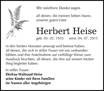 Traueranzeige von Herbert Heise von Mitteldeutsche Zeitung Naumburg/Nebra