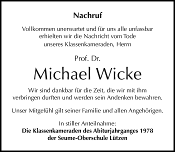 Traueranzeige von Michael Wicke von Mitteldeutsche Zeitung Weißenfels