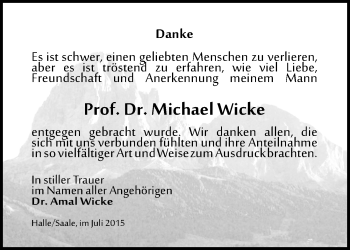 Traueranzeige von Michael Wicke von Mitteldeutsche Zeitung